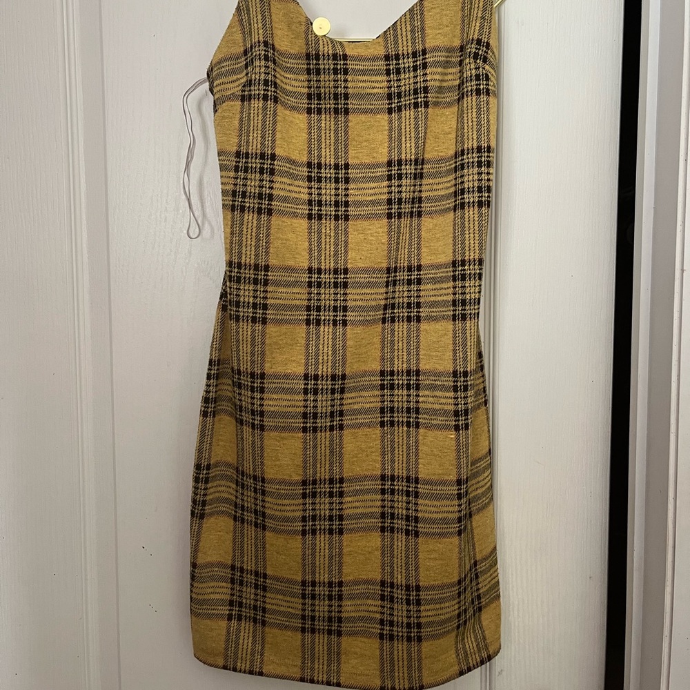yellow plaid short bodycon dress